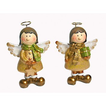  Weihnachts-Deko: Figur; Engel -Comic-; gold; ca. 7,5 x 4 x 11 cm; Steinharz; 2-fach sortiert 