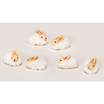  Deko-Hase, Ton mit Kunstfell; 6 Varianten sortiert; creme-beige; ca.7 x  4,5 x 5 
