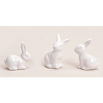  Deko-Hase, Porzellan; 3 Varianten sortiert; weiß; ca. 6 cm Höhe bzw. Länge; Lieferung sortiert nach Verfügbarkeit 