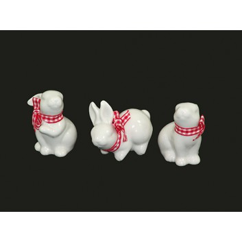  amsinck Deko-Hase, 3er-Pack; mit rot-karierter Schleife; weiss; 4 x 4,5 x 4,5 cm 