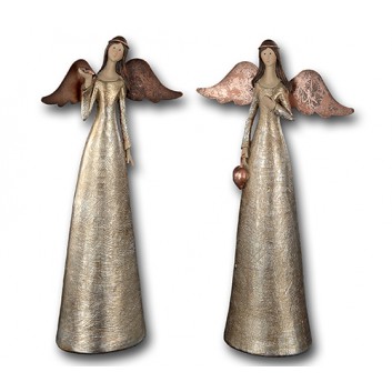  Weihnachts-Deko: Figur; Engel mit Kupferflügeln; 12,5 x 5 x 25,5 cm (B x T x H); 2-fach sortiert; Steinharz; Lieferung nach Verfügbarkeit 