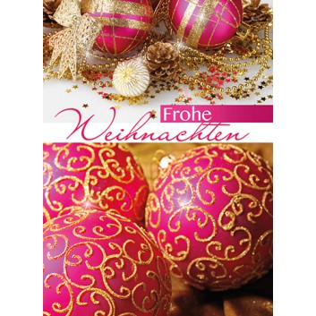  Skorpion Weihnachts-Klammerkärtchen; 55 x 75 mm; Fotomotiv: Weihnachtskugeln; pink-gold-weiß; 22sk4528; Hochformat 