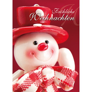  Skorpion Weihnachts-Klammerkärtchen; 55 x 75 mm; Fotomotiv: Schneemann; rot-weiß; 22sk4532; Hochformat; kein Kuvert, Klammer in rot-metallic 