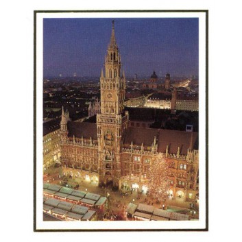  Weihnachts-Beilegekärtchen mit Kuvert; 65 x 80 mm; München, Fotomotiv: Rathaus; Hochformat; weiß, naßklebend, Spitzklappe 