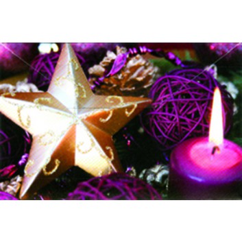  Sü Weihnachts-Geldgeschenkkarte; 105 x 65 mm; Fotomotiv: Goldstern mit lila Deko; gold-violett; 23_4521; kein extra Kuvert 