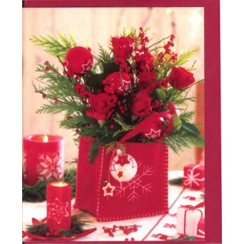  Skorpion Weihnachts-Beilegekärtchen; 7 x 9 cm; Blumenstrauß in Filztüte; rot; 95374; Hochformat; rot 