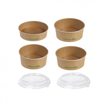  Logisch-Öko: Bowl mit PLA-Beschichtung; 500 ml / 750 ml / 1000ml / 1300ml; braun + Druck: Logisch Öko; Kraftpapier+PLA-Beschichtung  / rPet 