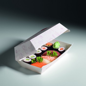  Meal Box Greet weiß Clamshell; Boden: 175 x 88 x 75 /oben: 204 x 116mm; Greet, weiß; weiß mit Druck in rosé 