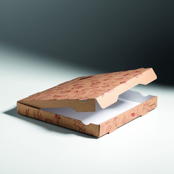  Pizzakarton Greet braun-weiß; 260 x 260 x 40 mm ; Greet, braun; braun mit Druck in grau, innen: weiß; Zellulose,unbeschichtet - biol. abbaubar 