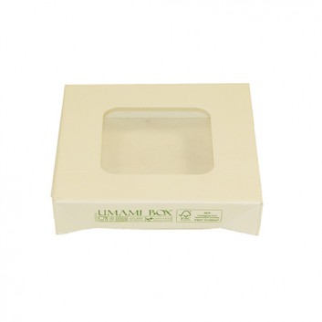  Snackbox-Deckel S weiß mit PLA-Fenster; S: Deckel+Fenster: 120 x 120 mm; Umami; weiß; Zellulose, Fenster aus PLA 