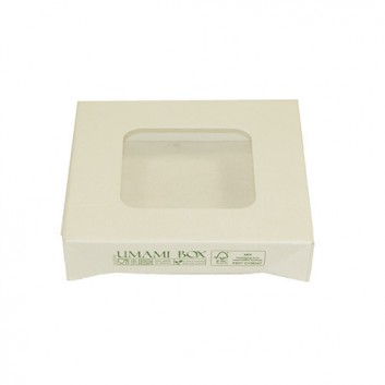  Snackbox-Deckel L weiß mit PLA-Fenster; L: Deckel+Fenster: 178 x 178 mm; Umami; weiß; Zellulose, Fenster aus PLA 