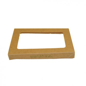  Snackbox-Deckel R braun mit PLA-Fenster; R: Deckel+Fenster: 220 x 150 mm; Umami; braun; Zellulose, Fenster aus PLA 