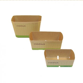 Beerenschale Karton rechteckig; braun-grün; 3 Fomate; Karton, plastikfrei - 100% Wertstoff; Druck: logisch Öko - erntefrisch; Länge x Breite x Höhe 