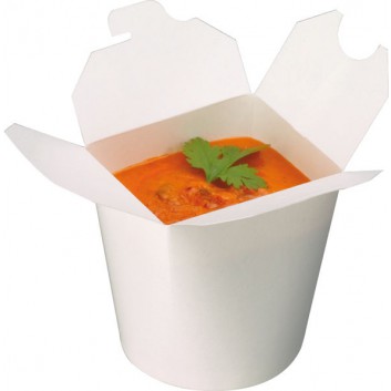  Deli-Box/Mitnahmebox; 450 ml / 750 ml; weiß, unbedruckt; Hartpappe, PE-beschichtet; mit Faltverschluß;; für warme Speisen geeignet 