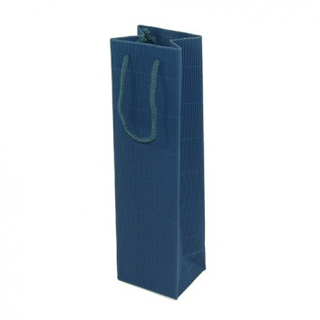  1er Flaschentragetasche; 10 + 8,5 x 36 cm; für 1 Sektflasche; uni; dunkelblau (kobaltblau); mit Tragekordel; offene G-Feinwelle 