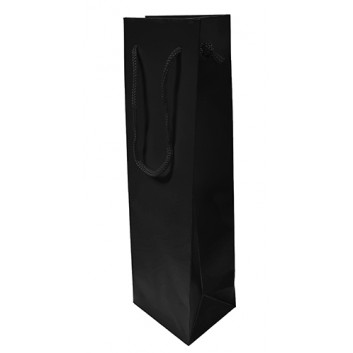  1er Sekt-Flaschentragetasche mit Kordel; 11 + 9 x 36 cm; für 1 Sektflasche; uni, Mattlack; schwarz; mit Kordel in Taschenfarbe 