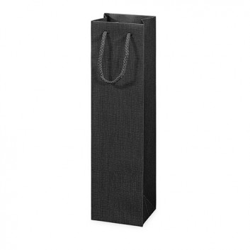  1er Sekt-Flaschentragetasche mit Kordel; 10 + 8,5 x 36 cm; für 1 Sektflasche; uni, Strukturprägung seidenmatt; schwarz, innen: schwarz 
