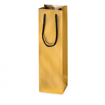  1er Sekt-Flaschentragetasche mit Kordel; 10 + 8,5 x 36 cm; für 1 Sektflasche; uni, Strukturprägung glänzend; gold, innnen: schwarz 
