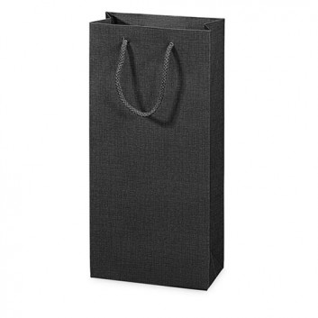  2er Sekt-Flaschentragetasche mit Kordel; 17 + 8,5 x 36 cm; für 2 Sektflaschen; uni, Strukturprägung seidenmatt; schwarz, innen: schwarz 