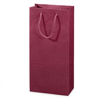  2er Sekt-Flaschentragetasche mit Kordel; 17 + 8,5 x 36 cm; für 2 Sektflaschen; uni, Strukturprägung seidenmatt; bordeaux, innen: bordeaux 