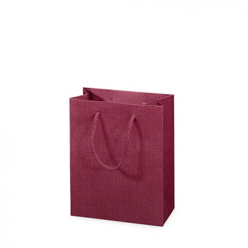  Präsenttasche; 17 + 8,5 x 21 cm; für 1 Flasche Boxbeutel; uni, Strukturprägung seidenmatt; bordeaux, innen: bordeaux 