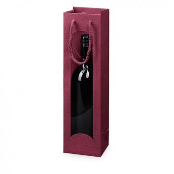 1er Sekt-Flaschentragetasche +Fenster; 10 + 8,5 x 36 cm; für 1 Sektflasche; uni, Strukturprägung seidenmatt; bordeaux, innen: bordeaux 