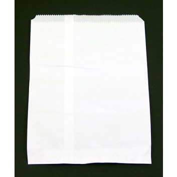  Papier-Flachbeutel; 200 x 260 + 20 mm; weiß; Zackenrand, lose (ungefädelt); Kraftpapier 35 g/qm; Breite x Höhe + Klappe; Einnahtflachbeutel 