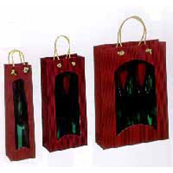  2er Flaschentragetasche mit Sichtfenster; 18 + 8 x 36 cm; 2 Sektflaschen; uni; natur; mit Sichtfenster; offene Welle 