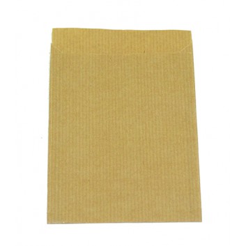  Papier-Flachbeutel; 95 x 130 mm; braun-enggerippt; Klappe ca. 20 mm; Kraftpapier enggerippt ca. 60 g/qm; Breite x Höhe + Klappe 