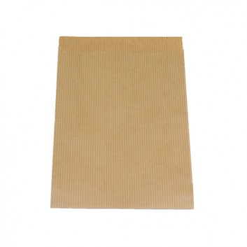  Papier-Flachbeutel; 130 x 180 mm; braun-enggerippt; Klappe ca. 20 mm; Kraftpapier enggerippt ca. 60 g/qm; Breite x Höhe + Klappe 