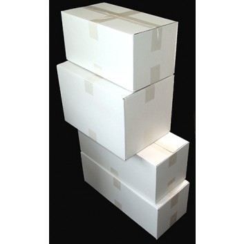  Faltkarton weiß - Sonderposten; diverse Formate; weiß-braun; 1.3 B; FEFCO 0201; Länge x Breite x Höhe = Innenmaß; für leichte Güter, bis ca. 30 kg 