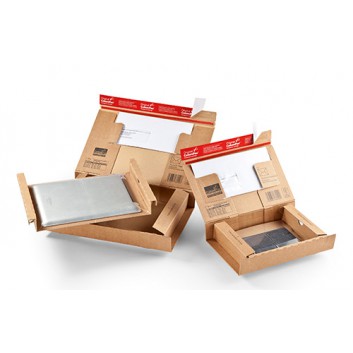  ColomPac Fix-Box SL A4; braun; 300 x 212 x 43 mm (A4/Maxibrief); 343 x 223 x 50 mm; Wellpappe; mit Selbstklebeverschluß und Aufreißband 