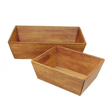  Präsentkorb; Wood: Holzoptik, braun; 2 Formate; Wellpappe; glatte Oberfläche; Länge x Breite x Höhe  = Bodenmaß 