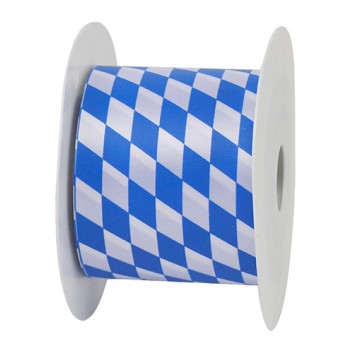  GoldiDecor Geschenkband; 70 mm x 25 m; bayerisch Raute; weiß-blau; Polyester, Schnittband 