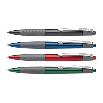  Schneider Loox Druckkugelschreiber; Schaftfarbe = Schreibfarbe; 4 Farben: schwarz, blau, rot, grün; M (mittel); Softgripzone; Metallclip 