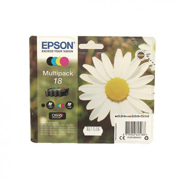 Epson Original Tintenpatrone Multipack (4Pk); # 18; C13T18064012; 1x 5,2ml BK; 3x 3,3ml je C,M,Y 