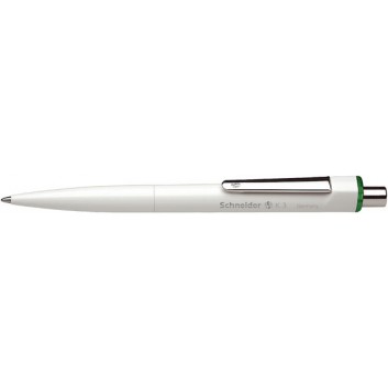  Schneider K 3 Biosafe Druckkugelschreiber; weiß; grün; M (mittel); Gehäuse aus Bio-Kunststoff; Stahlclip und Metalldrücker; Großraummine 