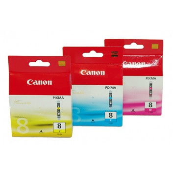 Canon Original Tintenpatrone; CLI-8-Y/C/M; cyan / magenta / gelb; 13 ml; 400 Seiten; geeignet für PIXMA iP3300, iP3500 