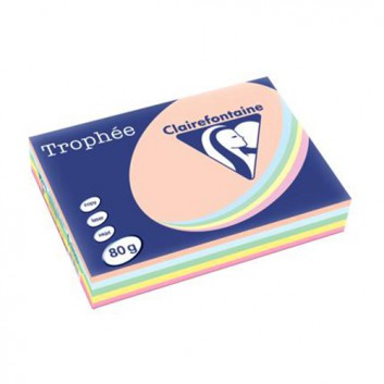  Clairefontaine Trophée Color Office-Papier; sortiert-pastell; DIN A4; 80 g/qm; matt; Inkjet - und Laserdrucker; hervorragende Laufeigenschaft 