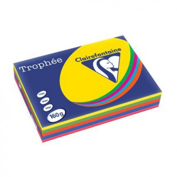  Clairefontaine Trophée Color Office-Papier; sortiert-intensiv; DIN A4; 160 g/qm; matt; Inkjet - und Laserdrucker; hervorragende Laufeigenschaft 