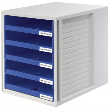  HAN Schubladenbox SCHRANK-SET; lichtgrau / blau / schwarz; 275 x 330 x 320 mm (B x T x H); 5 offene Schubladen; inkl. Beschriftungsschilder 