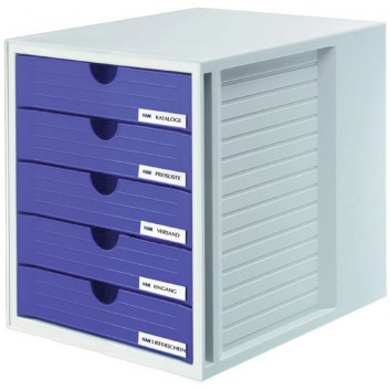  HAN Schubladenbox SYSTEMBOX; lichtgrau / blau / schwarz; 275 x 320 x 330 mm (B x H x T); 5 geschlossene Schubladen; inkl. Beschriftungsschilder 