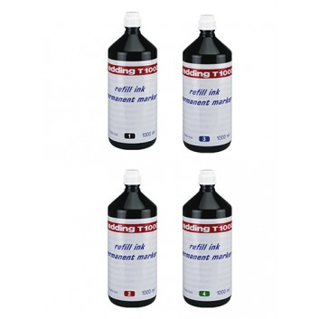  edding T1000 Nachfülltinte für Permanentmarker; 4 Farben; permanente, geruchsarme Tinte; 1000 ml; Kunststoffflasche 