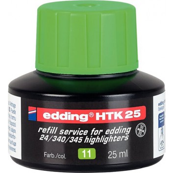  edding MTK25 Nachfülltinte für Leuchtmarker; hellgrün; lichtbeständige, geruchsneutrale Tinte; 25 ml; Kunststofffässchen mit Kapillarsystem 