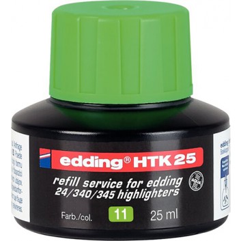  edding MTK25 Nachfülltinte für Leuchtmarker; hellgrün; lichtbeständige, geruchsneutrale Tinte; 25 ml; Kunststofffässchen mit Kapillarsystem 