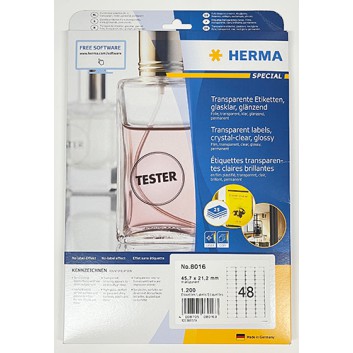  HERMA Folien-Etiketten; 45,7 x 21,2 mm; transparent - glasklar, glänzend; Folie; permanent; abgerundete Ecken, wetterfest 