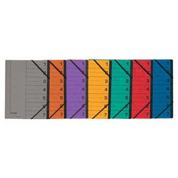  Falken Ordnungsmappe; verschiedene Farben; für DIN A4; Colorspankarton; 355 g; 7 Fächer; mit 2 Gummizügen; Organisationsdruck auf dem Vorderdeckel 