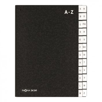  PAGNA Pultordner A-Z; schwarz; für DIN A4; Polypropylen; 24 Unterteilungen; mit überstehenden Taben aus PP; mit 3 Schaulöchern; - Blauer Engel - 
