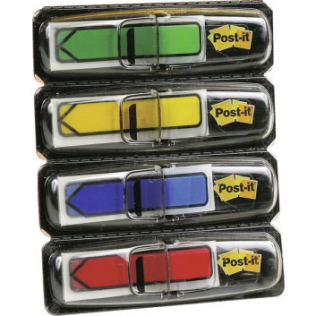  Post-it Haftmarker Pfeile im Spender; 11,9 x 43,2 mm; verschiedene Farben; Polyester; Standard, ablösbar; 4 Blöcke á 24 Blatt 