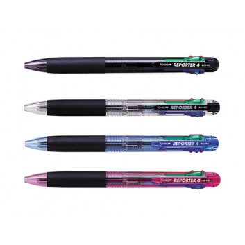  TOMBOW Reporter 4 Kugelschreiber; verschiedene Farben; 4 Farben: schwarz, blau, rot, grün; F; Druckmechanik; farbige Drücker 